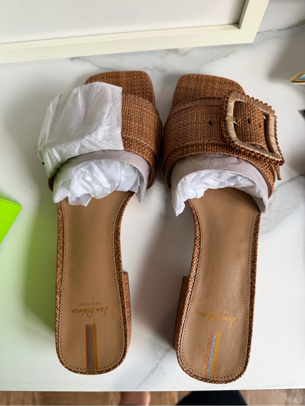 Sam Edelman Tan Woven Buckle Slide Mules